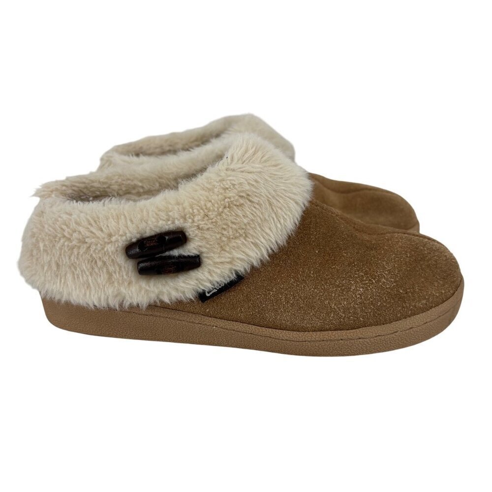Clarks Harmoni Suede Slippers‎ Womens 6 Brown Leather Faux Fur
